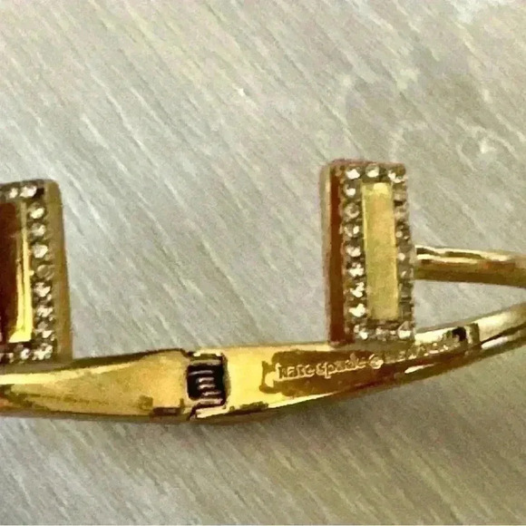 KATE SPADE Raising The Bar Women's Yellow Gold Tone Cuff Bracelet Crystals Pave - Picture 10 of 10